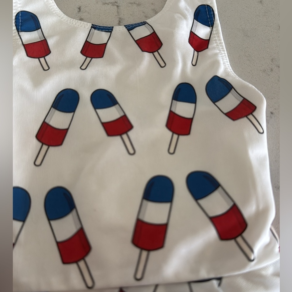 Monica and Andy Ruffle Skirt Swimsuit Ice Bomb Pop America Patriotic 2T - Picture 2 of 9
